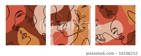Set of Woman's Face continuous Line art. Abstract Contemporary collage of geometric shapes in a 58106252