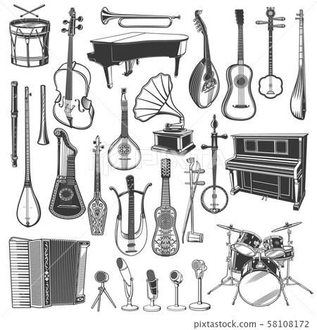 Ethnic music instrument and microphone sketches 58108172