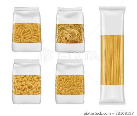 Italian pasta packs of penne, farfalle, spaghetti Italian pasta packs of penne, farfalle, spaghetti 58108197