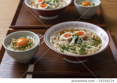 Soy sauce ramen and Hikiwari natto rice Soy sauce ramen and Hikiwari natto rice 58108214