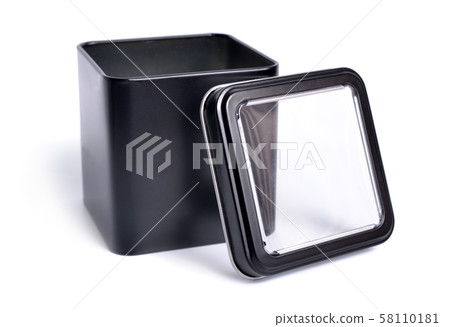 Black metal box with a transparent lid isolated on Black metal box with a transparent lid isolated on 58110181