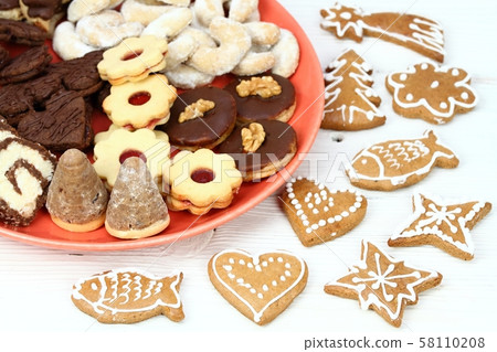 Christmas candies on the white table 58110208