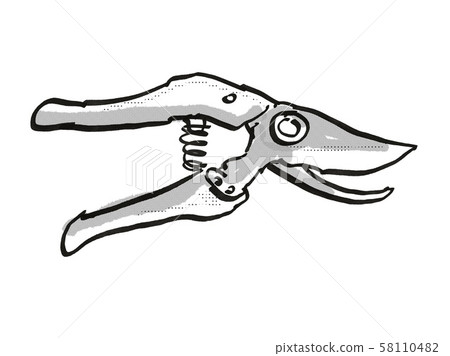 Secateurs Garden Tool Cartoon Retro Drawing 58110482