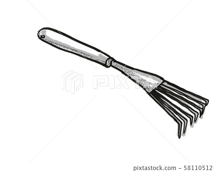hand leaf rake Garden Tool Cartoon Retro Drawing 58110512