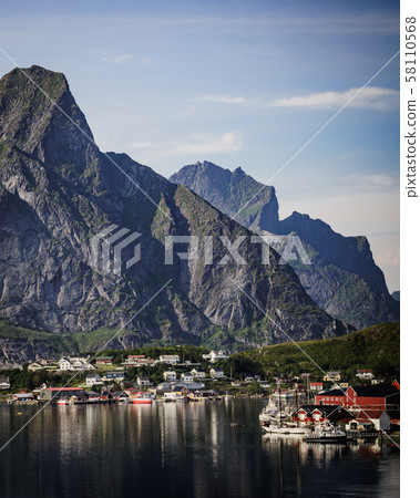 Fjord and mountains landscape. Lofoten islands Fjord and mountains landscape. Lofoten islands 58110568