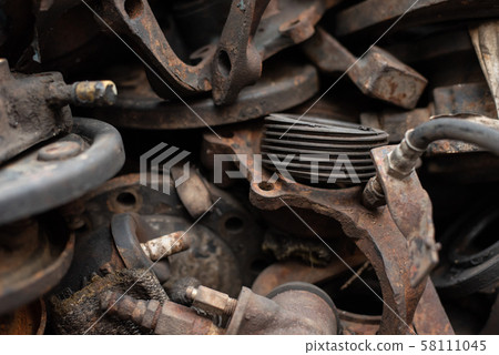 Old engine parts, steel and used car parts, for engineering. Selective focus. Old engine parts, steel and used car parts, for engineering. Selective focus. 58111045