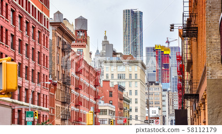 Colourful buildings in a street of Soho. 58112179