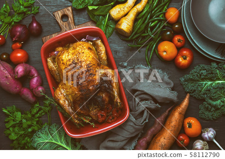 Chicken roasted with various season vegetables 58112790
