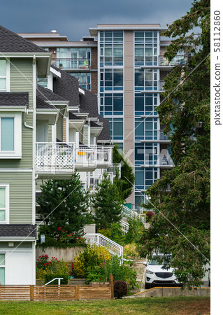 Facades of residential buildings in Vancouver, Canada. Facades of residential buildings in Vancouver, Canada. 58112860