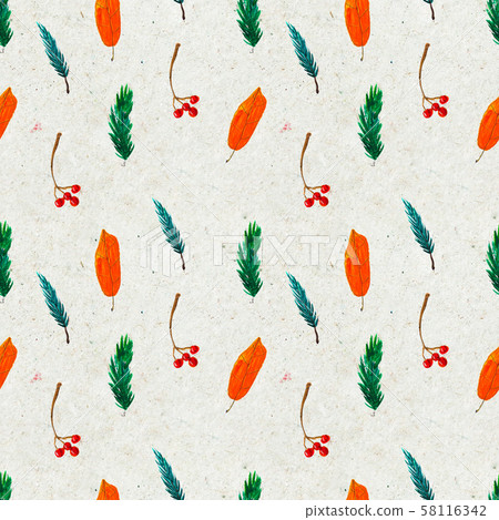 Autumn watercolor hand drawn seamless pattern with leaves mushrooms and pine cones 58116342