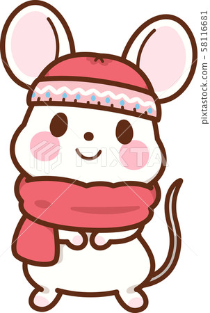 戴著帽子和圍巾的白老鼠 58116681