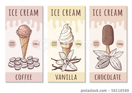 Design template of ice cream labels with hand drawn illustrations Design template of ice cream labels with hand drawn illustrations 58118589