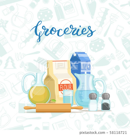 Vector cooking ingridients or groceries pile Vector cooking ingridients or groceries pile 58118721