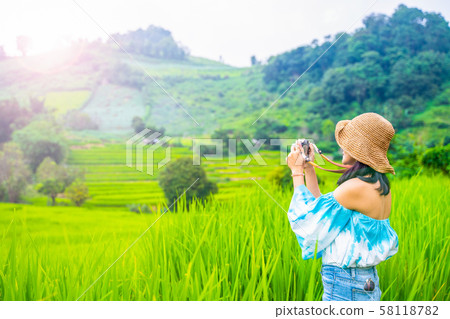 tourist take picture rice field terrace at Chiang tourist take picture rice field terrace at Chiang 58118782