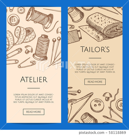 Vector hand drawn sewing elements banners... - Stock Illustration ...
