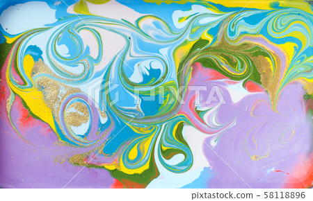 Colorful pastel marble pattern with golden glitter. Abstract liquid background 58118896