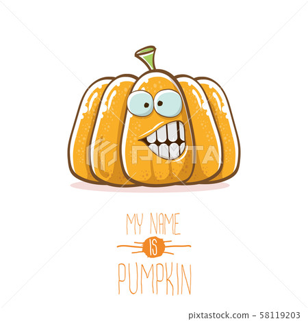 vector funny cartoon cute orange smiling pumkin isolated on white background. My name is pumkin 58119203