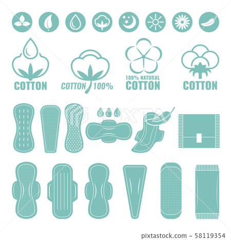 Illustrations of feminine ultra light pads from cotton Illustrations of feminine ultra light pads from cotton 58119354