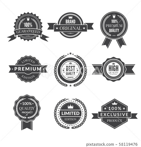 Vintage template of monochrome premium labels for guarantee bestseller and others. Vector stickers Vintage template of monochrome premium labels for guarantee bestseller and others. Vector stickers 58119476