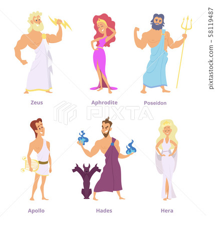 Ancient greek mythology. The gods and goddesses of olympus. Cartoon funny characters Ancient greek mythology. The gods and goddesses of olympus. Cartoon funny characters 58119487