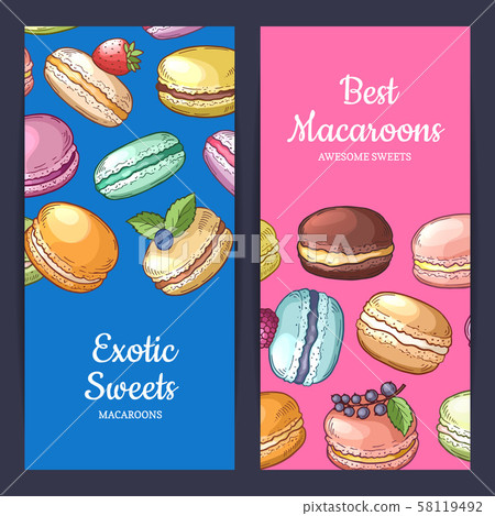 Vector flyer templates with place for text and colored hand drawn macaroons Vector flyer templates with place for text and colored hand drawn macaroons 58119492