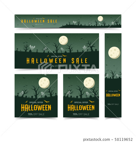 Happy halloween web banners design template set, vector illustration 58119652