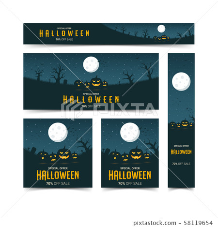 Happy halloween web banners design template set, vector illustration 58119654