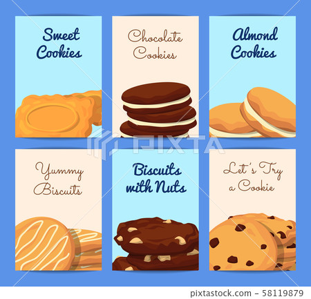 Vector card or flyer templates set with cartoon cookies 58119879