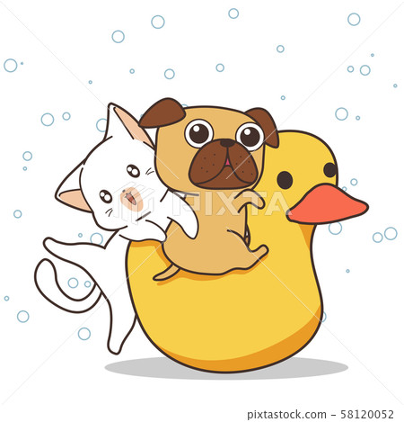 Adorable Cat And Dog Are Riding The Duck - Stock Illustration [58120052] -  Pixta