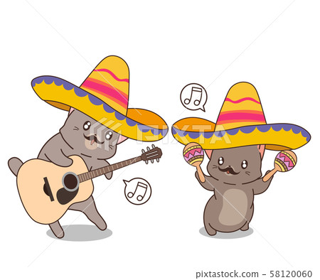 Kawaii Mexican cats is playing music instrument 58120060