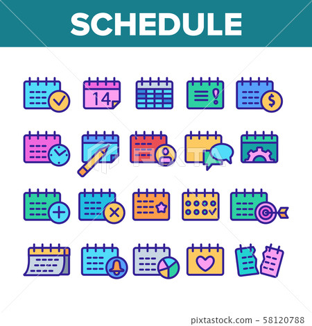Schedule Collection Elements Icons Set Vector 58120788