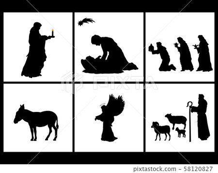 Holiday set silhouettes christmas christian Nativity Holiday set silhouettes christmas christian Nativity 58120827