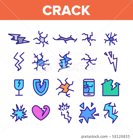 Crack Things Color Elements Icons Set Vector 58120835