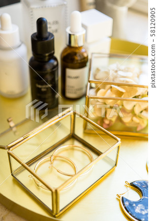 Luxurious home decoration in gold tones, real interior decor details 58120905