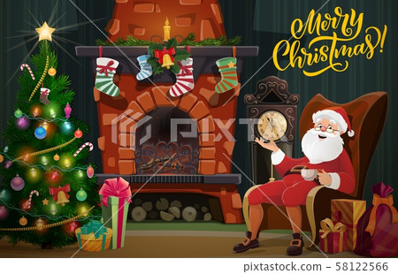 Download Christmas Fireplace Xmas Tree Gifts And Santa Stock Illustration 58122566 Pixta PSD Mockup Templates