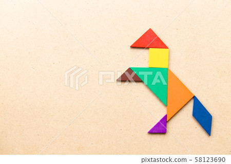 Color tangram puzzle in horse or mustang shape 58123690