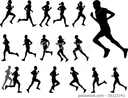 marathon runners silhouettes set 58123741