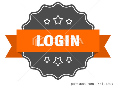 login isolated seal. login orange label. login 58124805