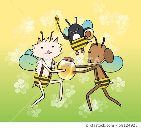 Dogs carrying a honey jar and a bee fairy (Penguin) 58124925