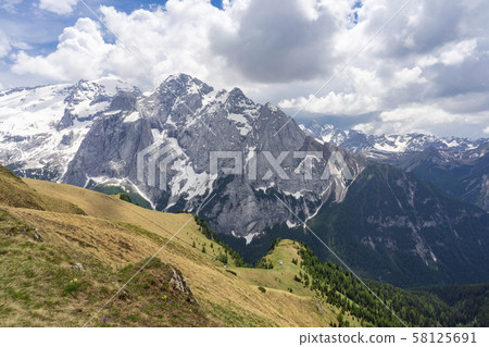 Beautiful view of the Marmolada massif in the 58125691