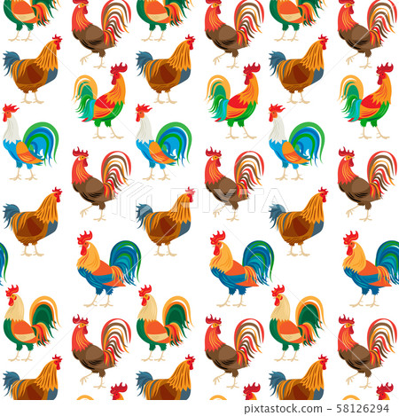 Roosters colorful seamless pattern 58126294