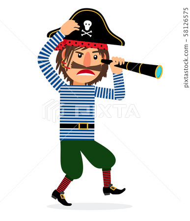 Pirate cartoon character with spyglass 58126575