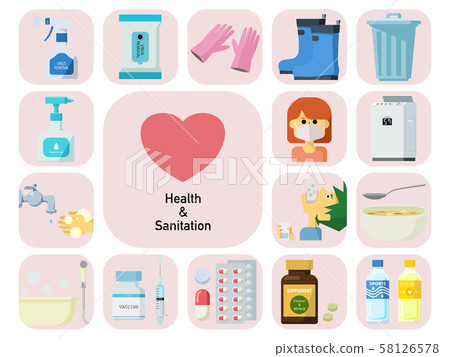 Health and hygiene simple icons illustration set 58126578