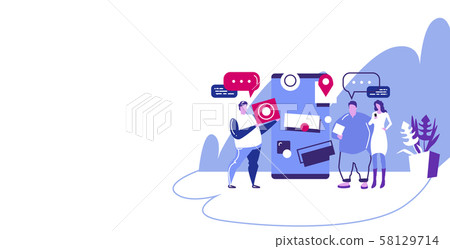people using cellphone online application navigation communication concept men woman with chat 58129714
