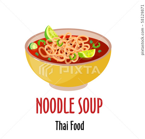noodle thai soup icon, spicy tasty dish in colorful bowl isolated vector illustration. 58129871