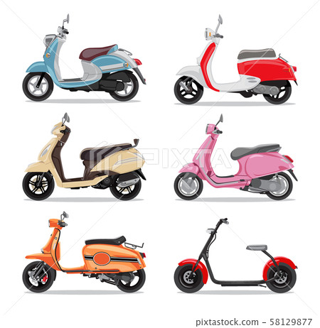 Set of colorful moped in flat style side view. Set of colorful moped in flat style side view. 58129877