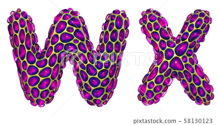 Realistic 3D letters set W, X made of gold shining metal letters. Realistic 3D letters set W, X made of gold shining metal letters. 58130123