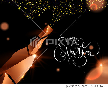 Happy new year card of copper 3d champagne - Stock Illustration ...