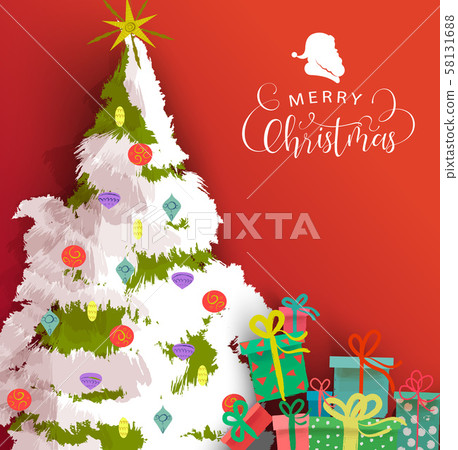 Merry Christmas card of festive holiday pine tree - Stock Illustration ...