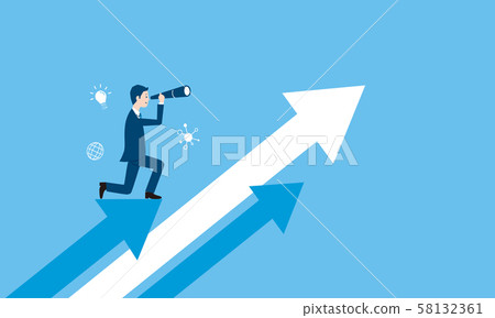 Business image of businessman and telescope, arrow 58132361